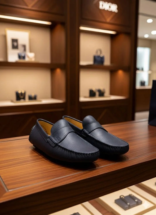CHRISTIAN DIOR || Timeless Moccasin in Midnight Blue Grained Leather Loafer