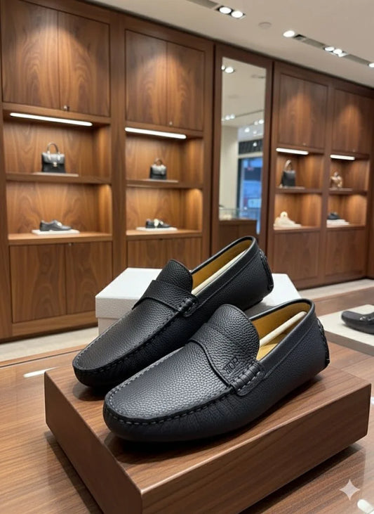 CHRISTIAN DIOR || Timeless Moccasin in Midnight Black Grained Leather Loafer