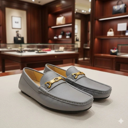 GUCCI ||  Men’s Leather Driver Loafers in Dove Grey