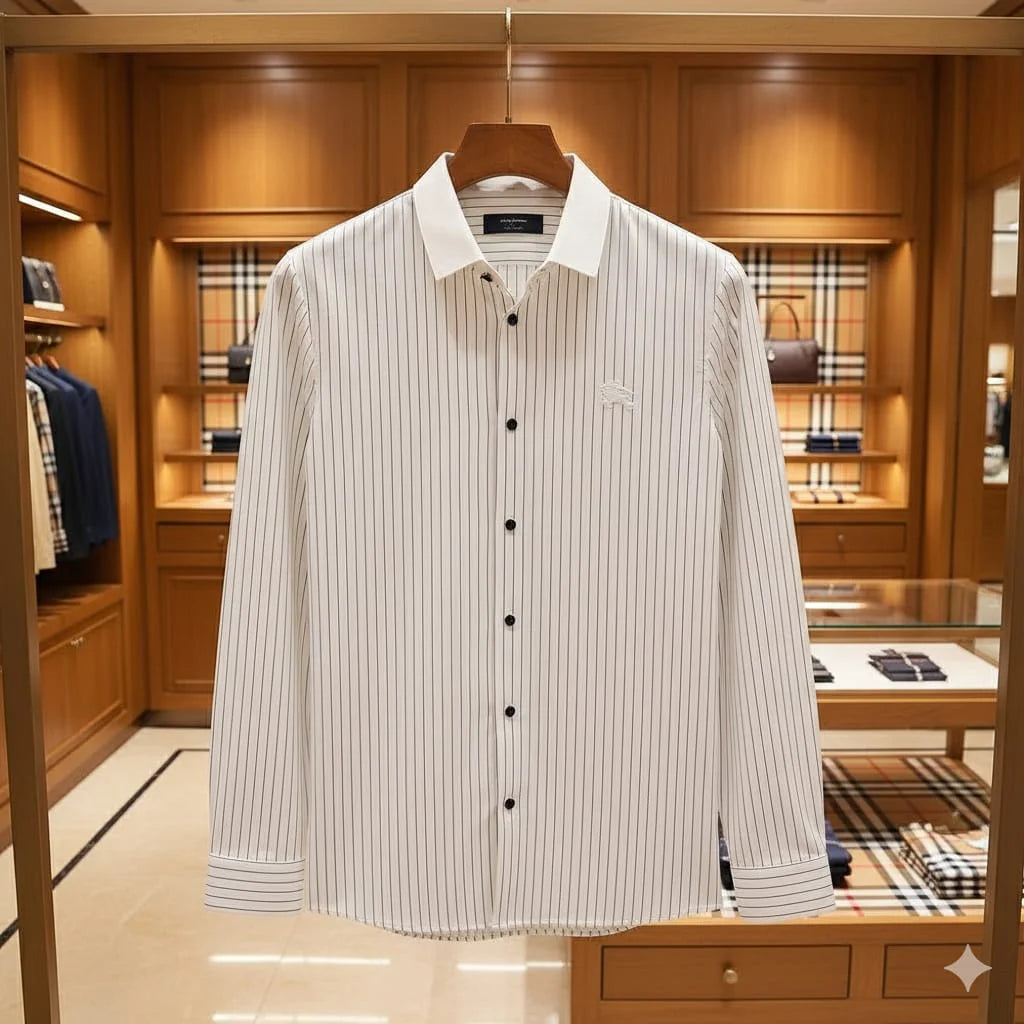 BURBERRY || Slim-Fit Pinstripe Button-Down Shirt with Contrast Collar