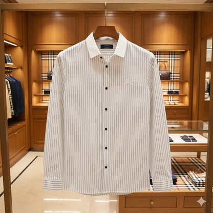 BURBERRY || Slim-Fit Pinstripe Button-Down Shirt with Contrast Collar