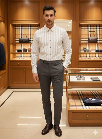 BURBERRY || Slim-Fit Pinstripe Button-Down Shirt with Contrast Collar