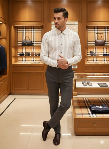 BURBERRY || Slim-Fit Pinstripe Button-Down Shirt with Contrast Collar