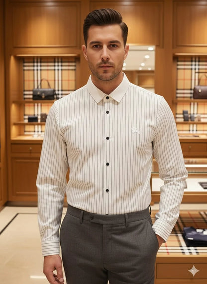 BURBERRY || Slim-Fit Pinstripe Button-Down Shirt with Contrast Collar
