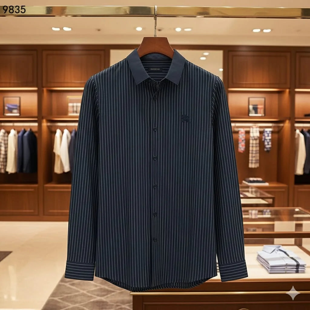 BURBERRY  || Men’s Vertical Pinstripe Button-Down Shirt with Contrast Point Collar