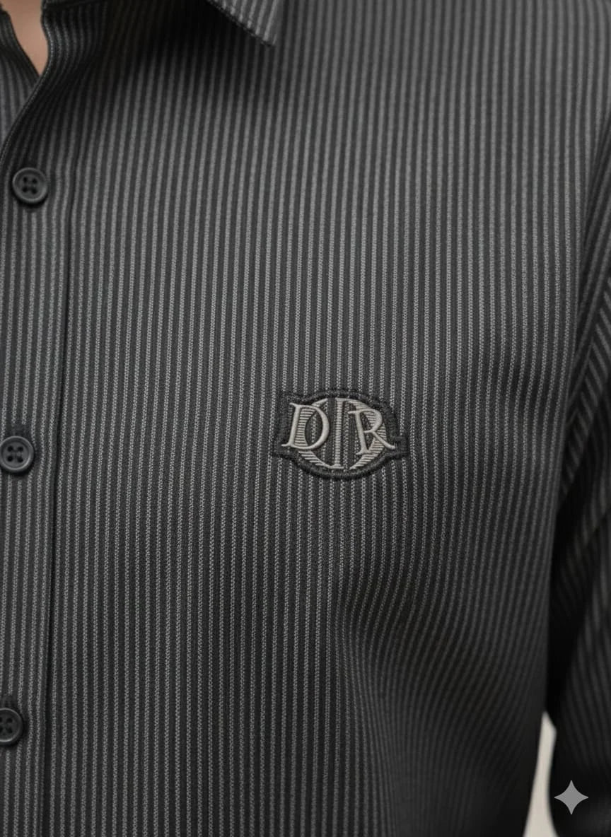 CHRISTIAN DIOR || Men’s Charcoal Pinstripe Slim-Fit Dress Shirt – Signature Collection