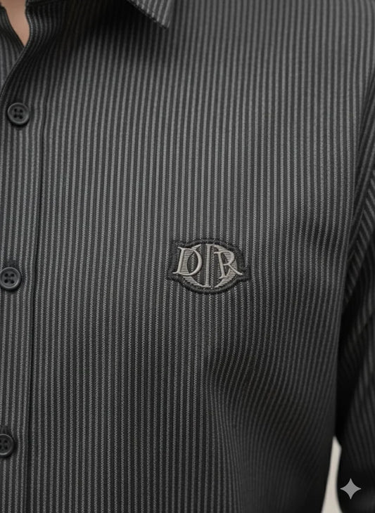 CHRISTIAN DIOR || Men’s Charcoal Pinstripe Slim-Fit Dress Shirt – Signature Collection