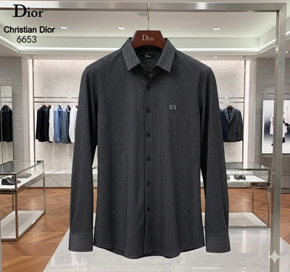 CHRISTIAN DIOR || Men’s Charcoal Pinstripe Slim-Fit Dress Shirt – Signature Collection