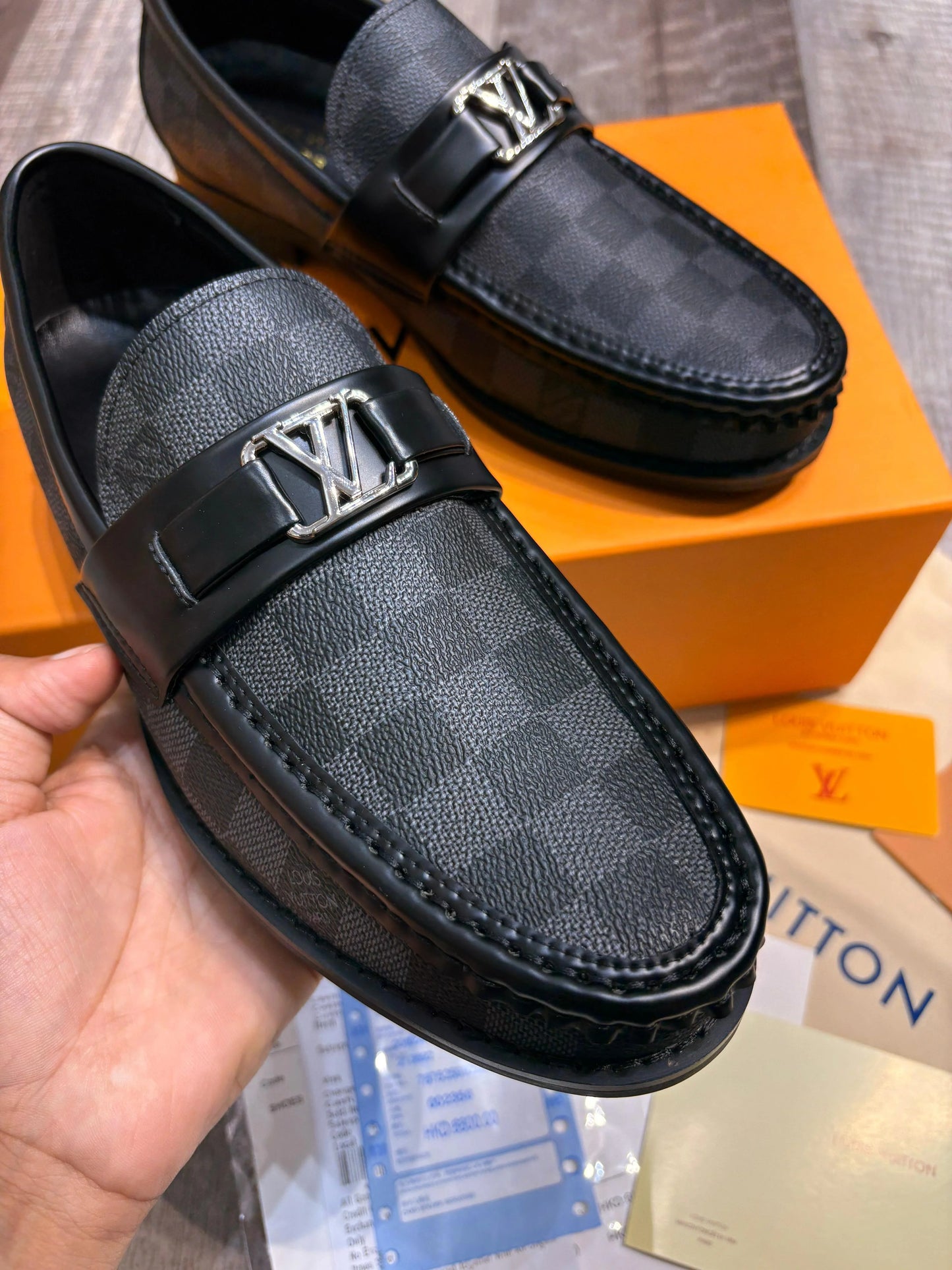 LOUIS VUITTON || Men's Damier Ebene Leather Loafers (Brown/Black)