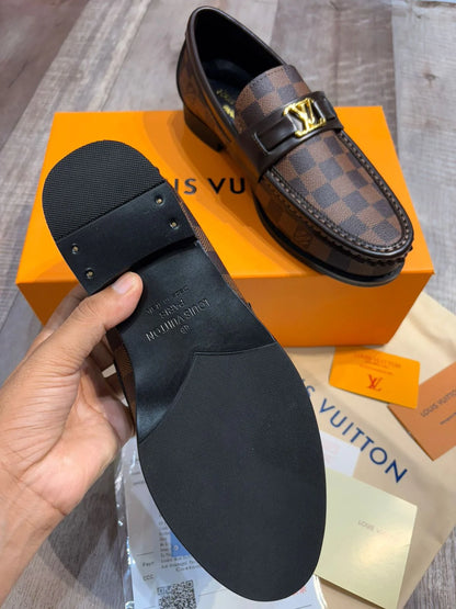 LOUIS VUITTON || Men's Damier Ebene Leather Loafers (Brown/Black)