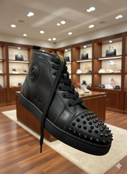 CHRISTIAN LOUBOUTIN || Lou Spikes High Top Black Sneaker (Men) - FASHION MYST