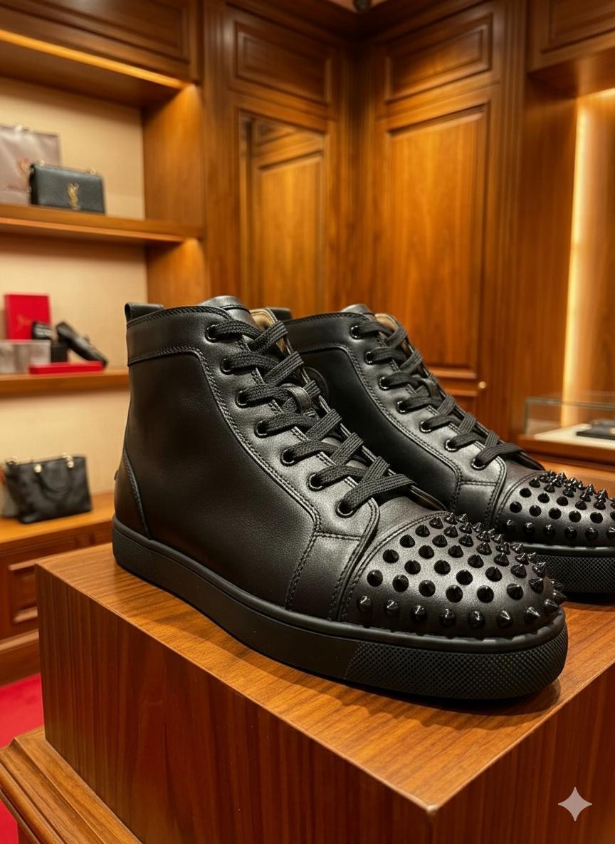 CHRISTIAN LOUBOUTIN || Lou Spikes High Top Black Sneaker (Men) - FASHION MYST