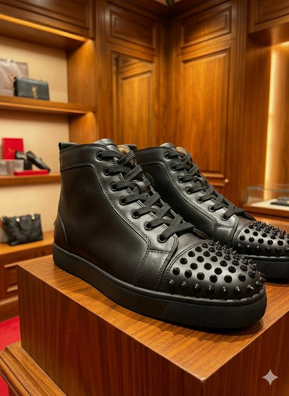 CHRISTIAN LOUBOUTIN || Lou Spikes High Top Black Sneaker (Men) - FASHION MYST