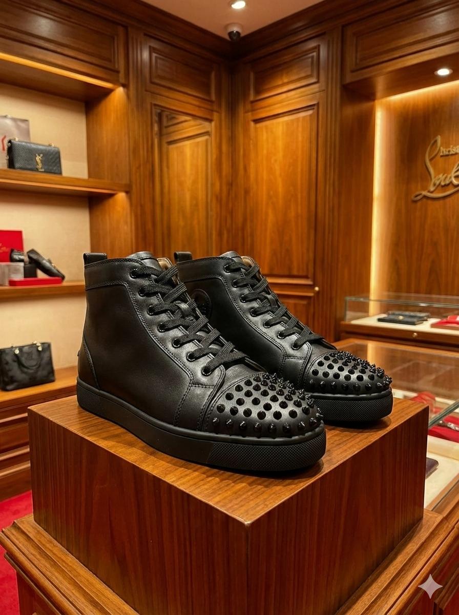 CHRISTIAN LOUBOUTIN || Lou Spikes High Top Black Sneaker (Men) - FASHION MYST
