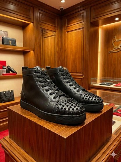 CHRISTIAN LOUBOUTIN || Lou Spikes High Top Black Sneaker (Men) - FASHION MYST