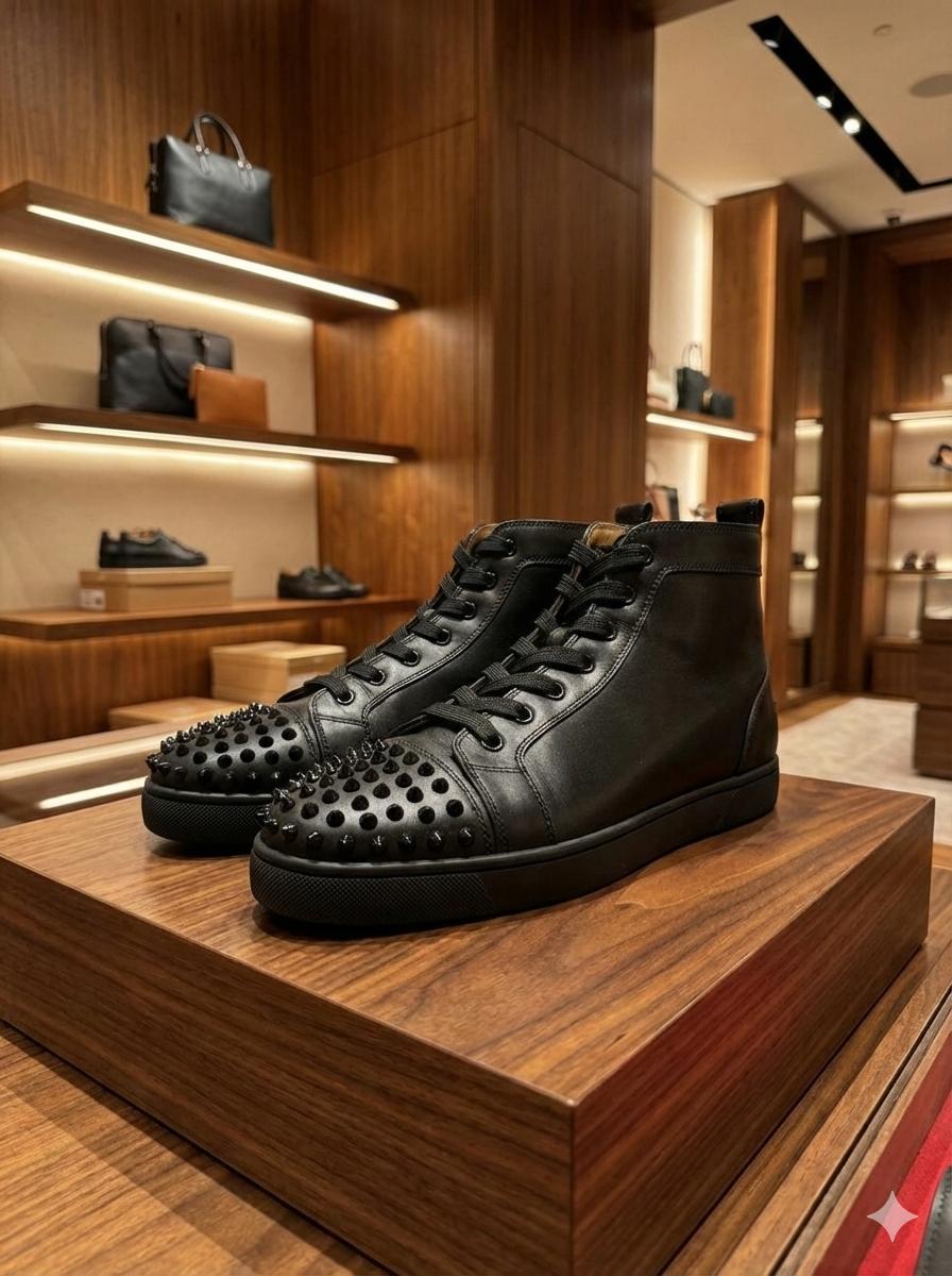 CHRISTIAN LOUBOUTIN || Lou Spikes High Top Black Sneaker (Men) - FASHION MYST