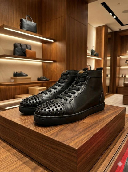CHRISTIAN LOUBOUTIN || Lou Spikes High Top Black Sneaker (Men) - FASHION MYST