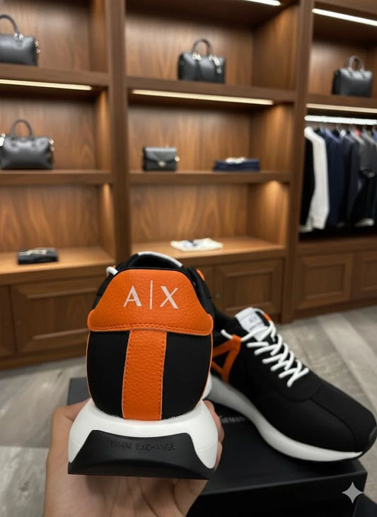 ARM*NI EXCH*NGE || Men's Two-Tone Sneakers with Oversized Side Logo - Black/Orange