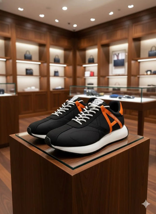 ARM*NI EXCH*NGE || Men's Two-Tone Sneakers with Oversized Side Logo - Black/Orange