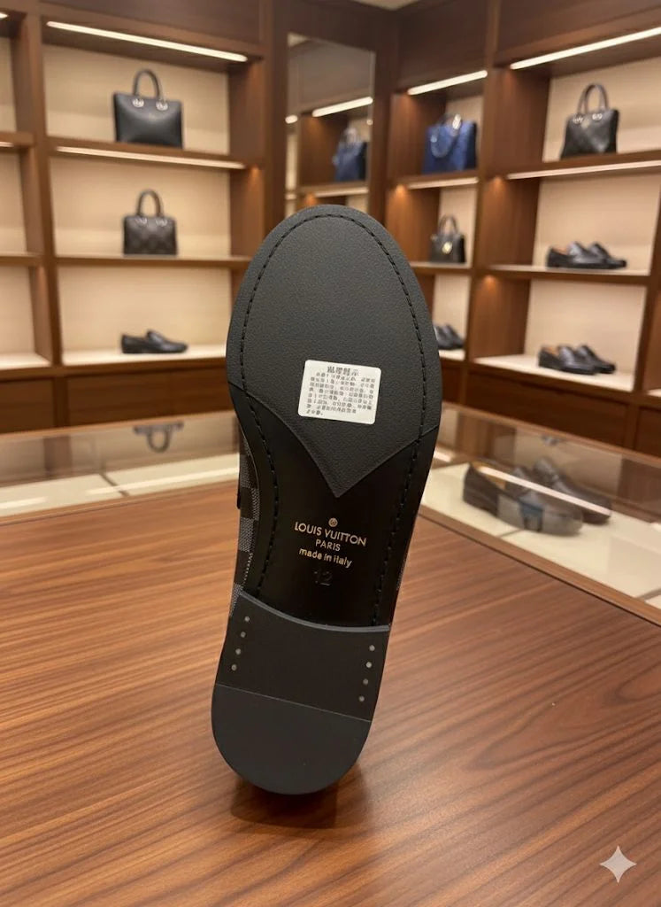 LOUIS VUITTON || Men's Damier Cobalt Canvas Loafers with LV Initial Hardware