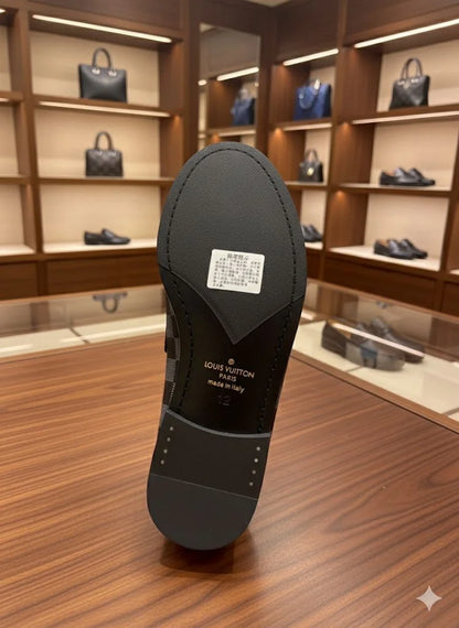 LOUIS VUITTON || Men's Damier Cobalt Canvas Loafers with LV Initial Hardware