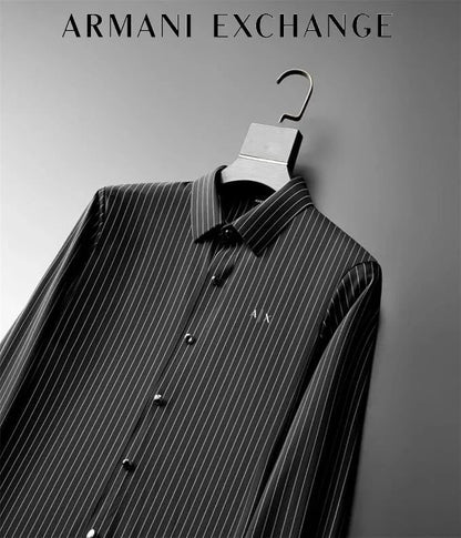 ARM*NI EXCH*NGE || Men’s Slim-Fit Pinstripe Button-Down Shirt in Black/White