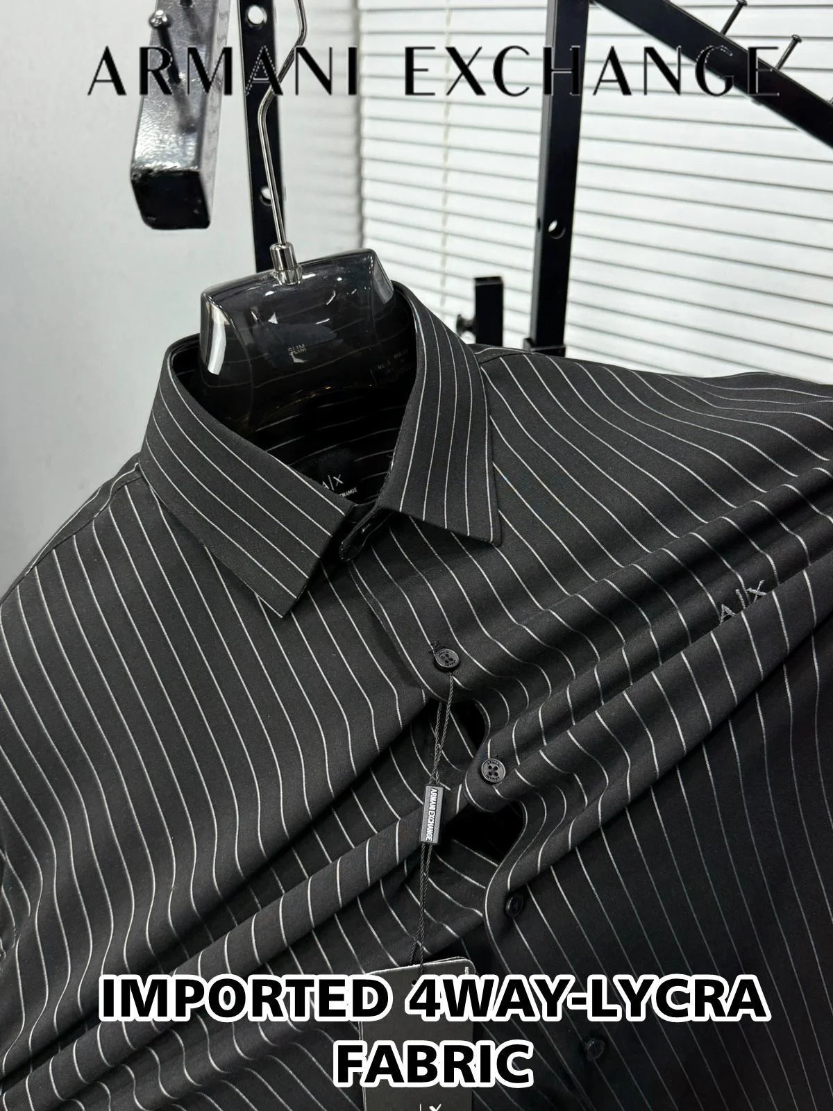 ARM*NI EXCH*NGE || Men’s Slim-Fit Pinstripe Button-Down Shirt in Black/White