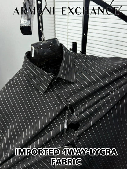 ARM*NI EXCH*NGE || Men’s Slim-Fit Pinstripe Button-Down Shirt in Black/White