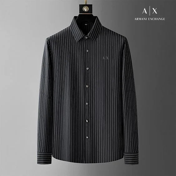 ARM*NI EXCH*NGE || Men’s Slim-Fit Pinstripe Button-Down Shirt in Black/White