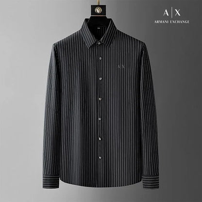 ARM*NI EXCH*NGE || Men’s Slim-Fit Pinstripe Button-Down Shirt in Black/White