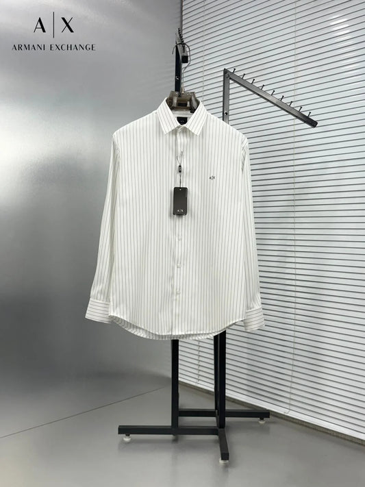 ARM*NI EXCH*NGE || Men’s Slim-Fit Pinstripe Button-Down Shirt in Black/White