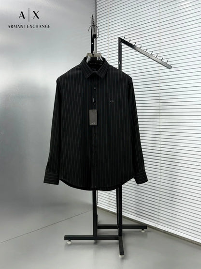 ARM*NI EXCH*NGE || Men’s Slim-Fit Pinstripe Button-Down Shirt in Black/White