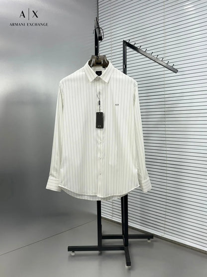 ARM*NI EXCH*NGE || Men’s Slim-Fit Pinstripe Button-Down Shirt in Black/White