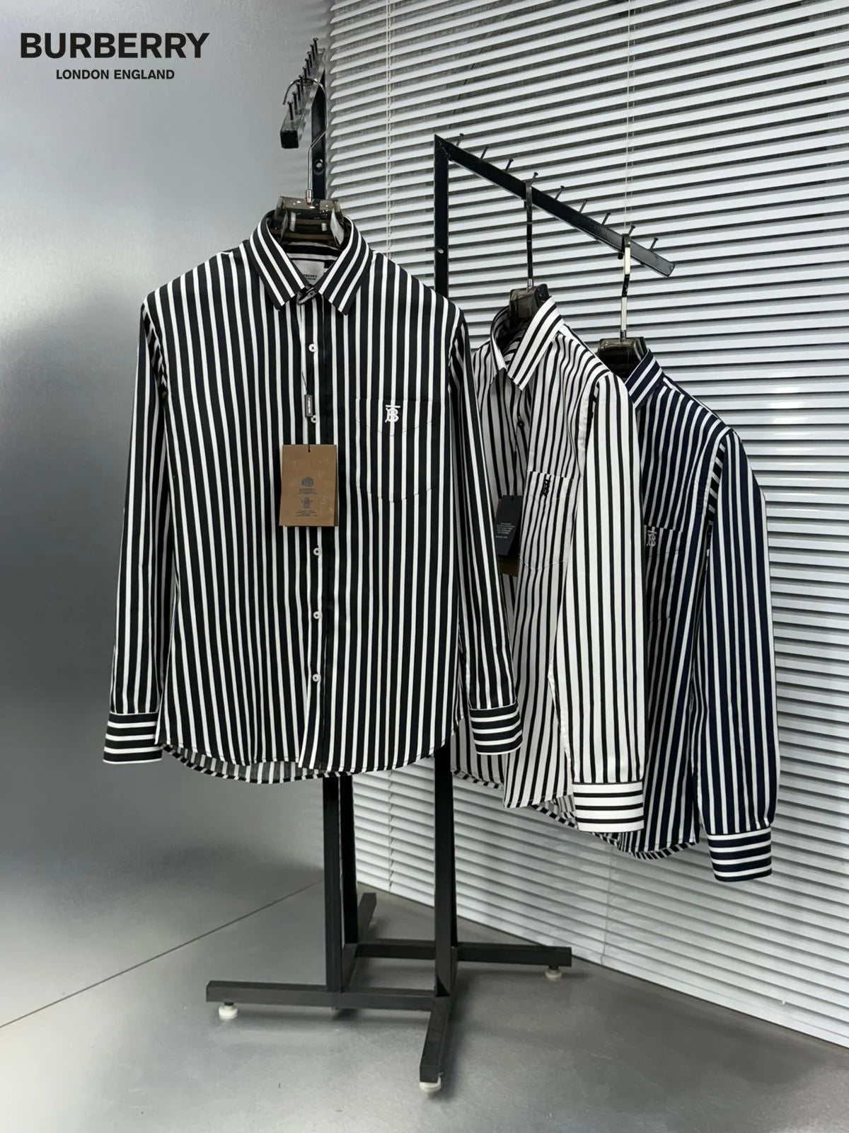 BURBERRY || Men's Vertical Stripe Cotton Long-Sleeve Shirt