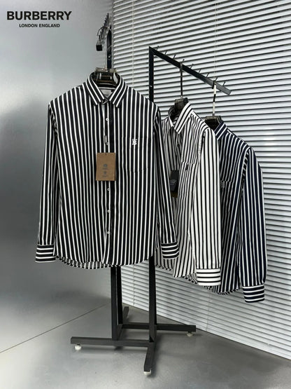 BURBERRY || Men's Vertical Stripe Cotton Long-Sleeve Shirt
