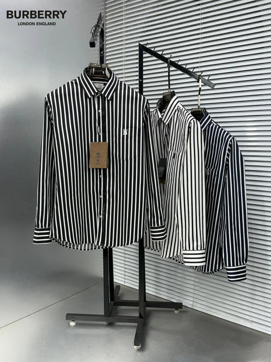 BURBERRY || Men's Vertical Stripe Cotton Long-Sleeve Shirt