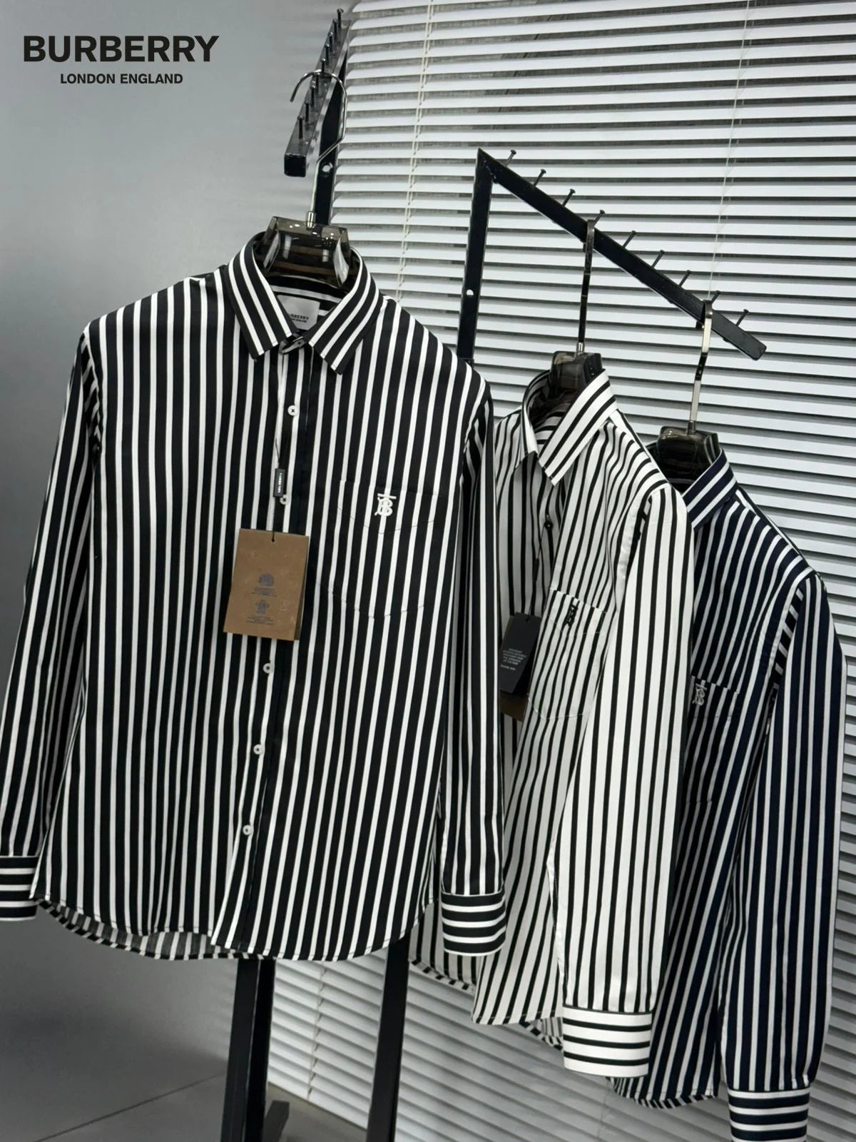 BURBERRY || Men's Vertical Stripe Cotton Long-Sleeve Shirt