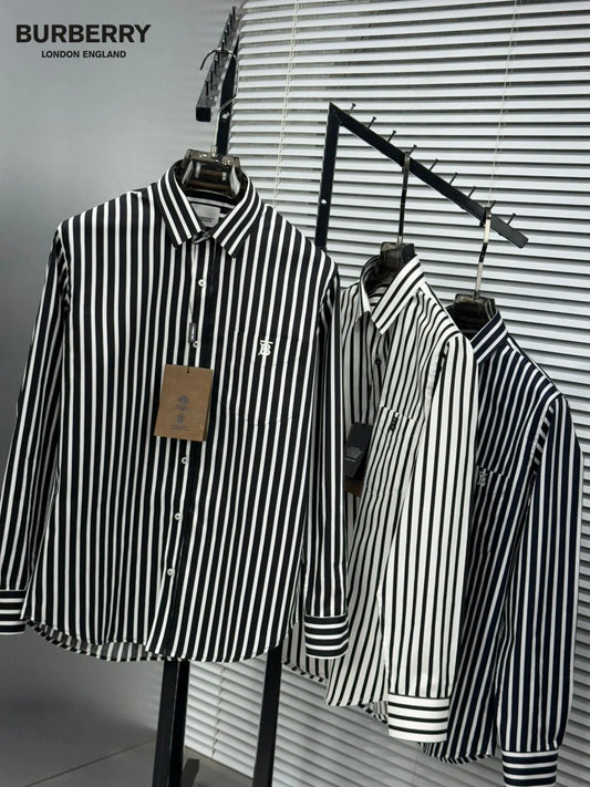 BURBERRY || Men's Vertical Stripe Cotton Long-Sleeve Shirt