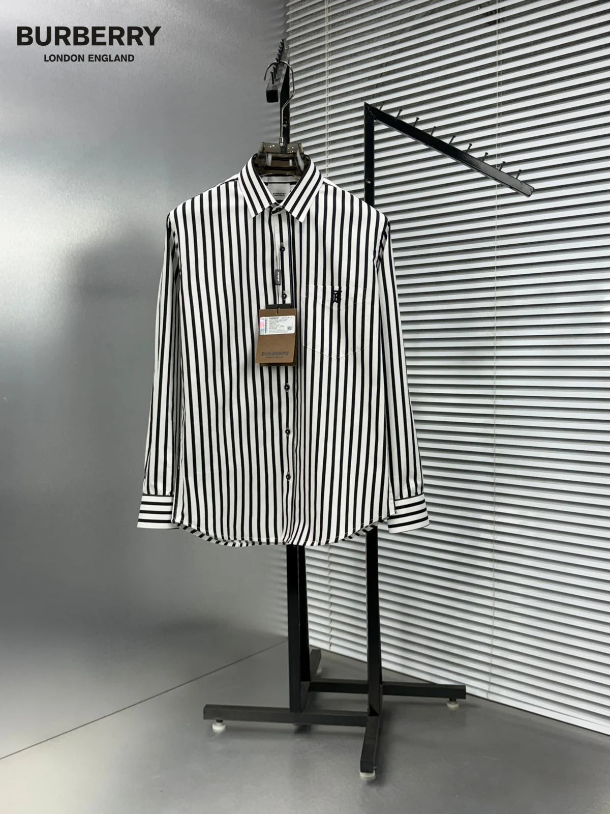 BURBERRY || Men's Vertical Stripe Cotton Long-Sleeve Shirt