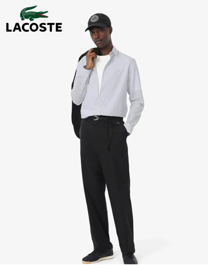 LACOSTE || Men's Long Sleeve Button-Down Shirt, Striped Oxford Style with Tonal Crocodile Logo