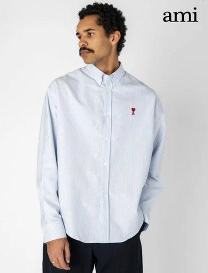 AMI Paris || Men's Ami de Coeur Striped Button-Down Shirt
