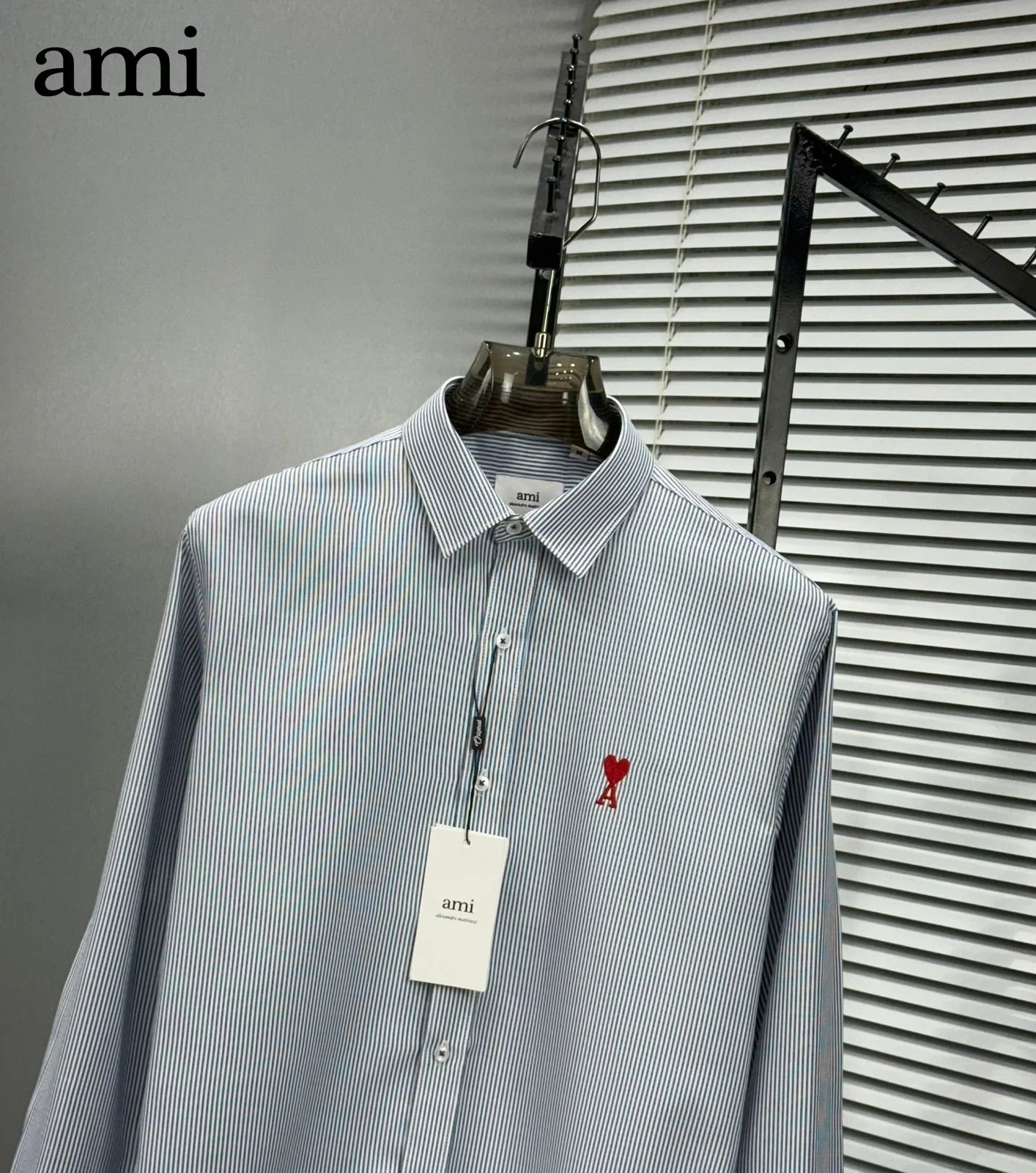 AMI Paris || Men's Ami de Coeur Striped Button-Down Shirt