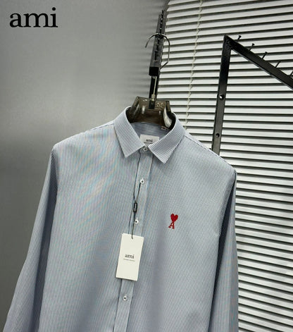 AMI Paris || Men's Ami de Coeur Striped Button-Down Shirt