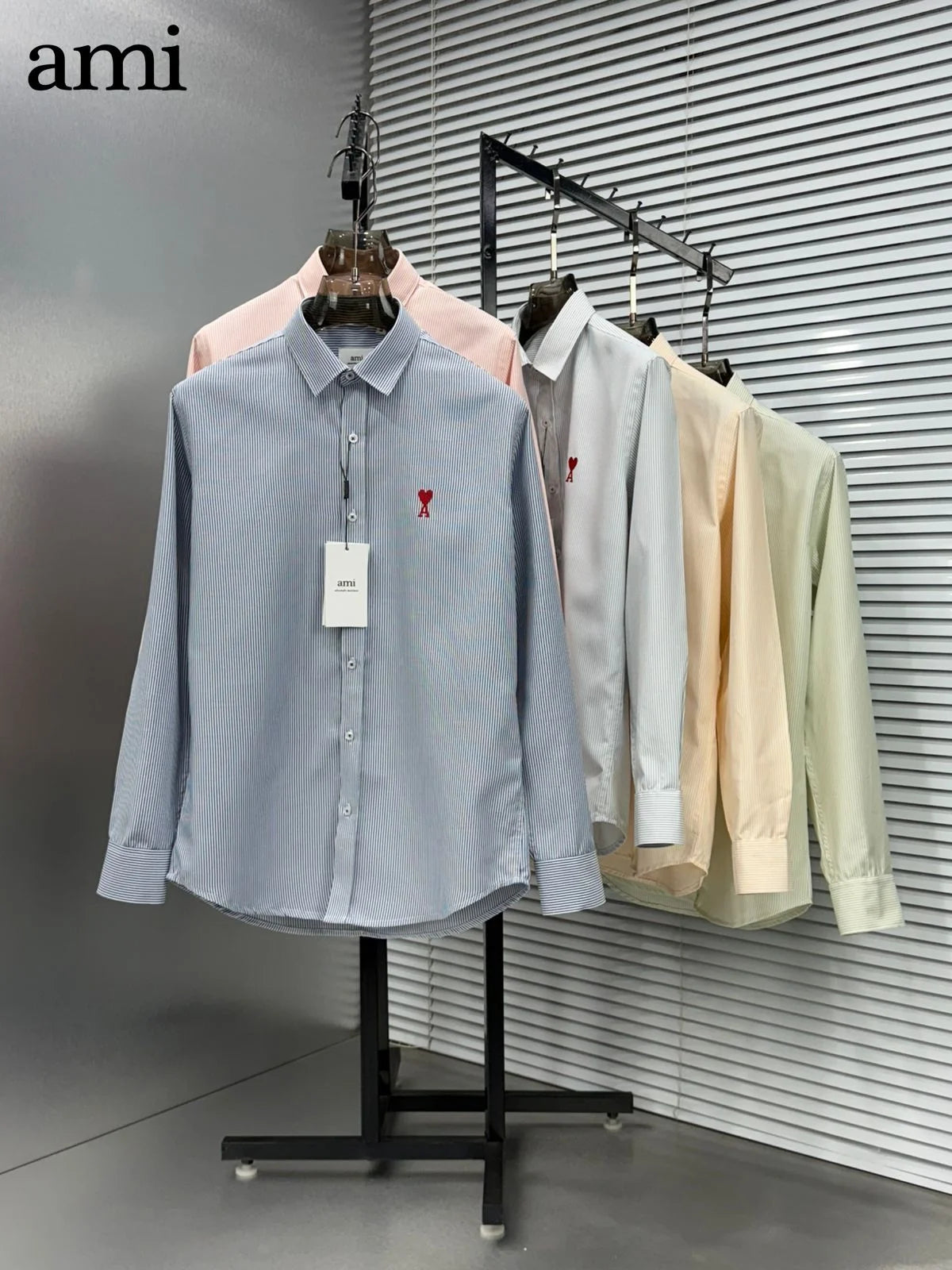 AMI Paris || Men's Ami de Coeur Striped Button-Down Shirt