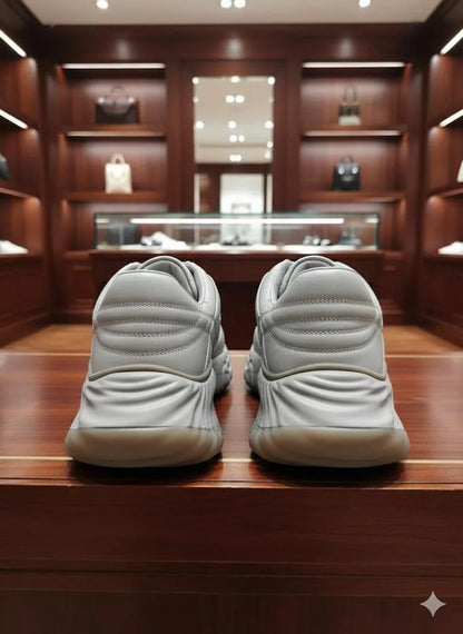 GUCCI || Grey Leather & Mesh Sneakers with Interlocking G Detail