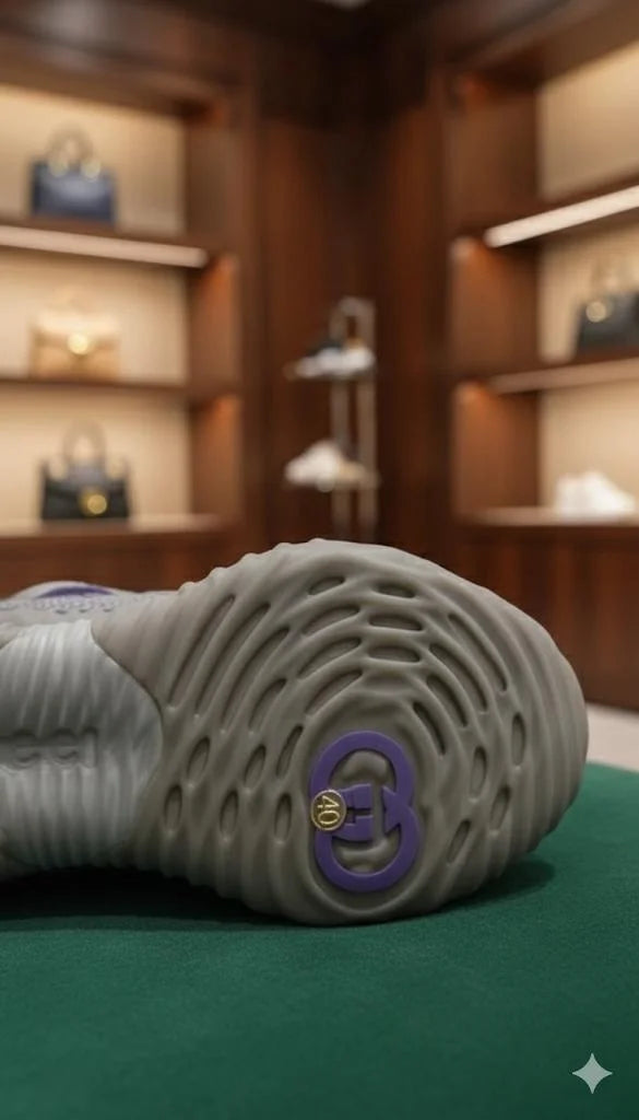 GUCCI || Grey Leather & Mesh Sneakers with Interlocking G Detail