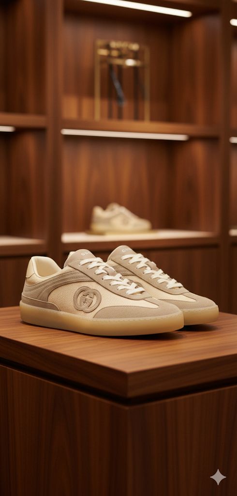 GUCCI || Men's Interlocking G Mesh and Suede Low-Top Sneakers - Beige/Ebony