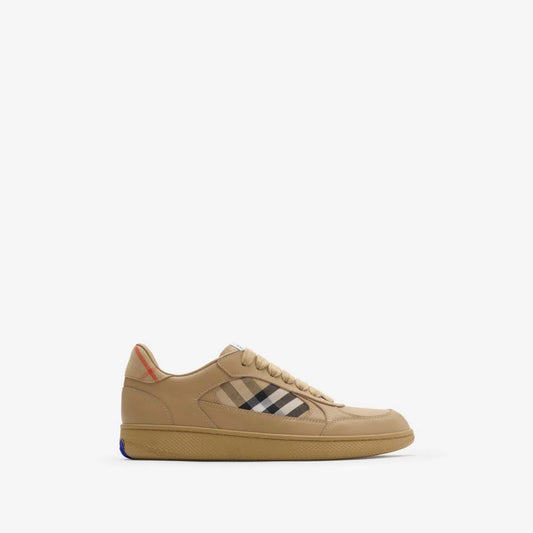 BURBERRY || Vintage Check Cotton and Leather Low-Top Sneakers – Archive Beige