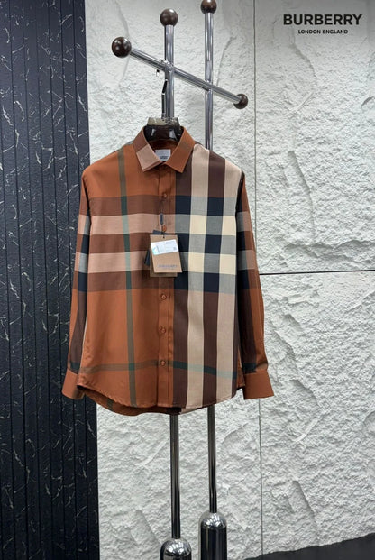 BURBERRY || Men’s Oversized Check Cotton Poplin Shirt – Deep Birch Brown
