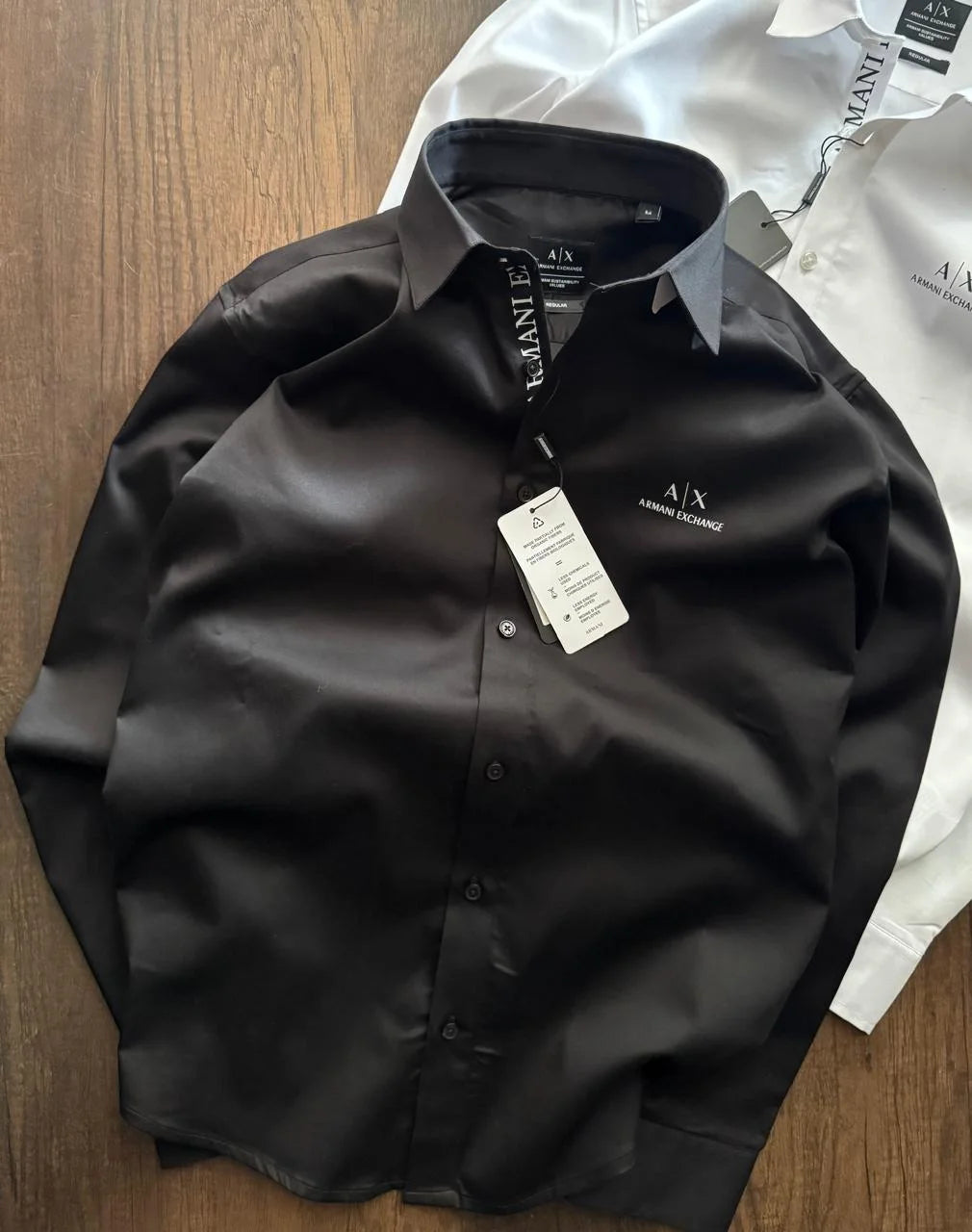 ARM*NI EXCH*NGE || Men's Slim-Fit Logo Detail Dress Shirt - White/Black